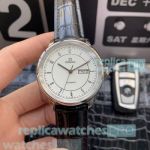 High Quality Omega Copy Watch White Dial Black Leather Strap
